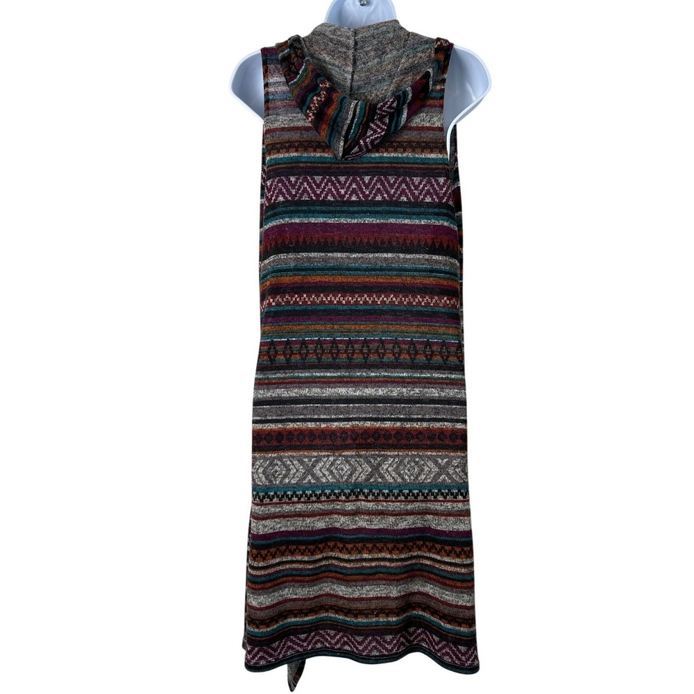 Almost Famous Womens Hooded Cardigan Vest Multicolor Size M Southwestern Boho